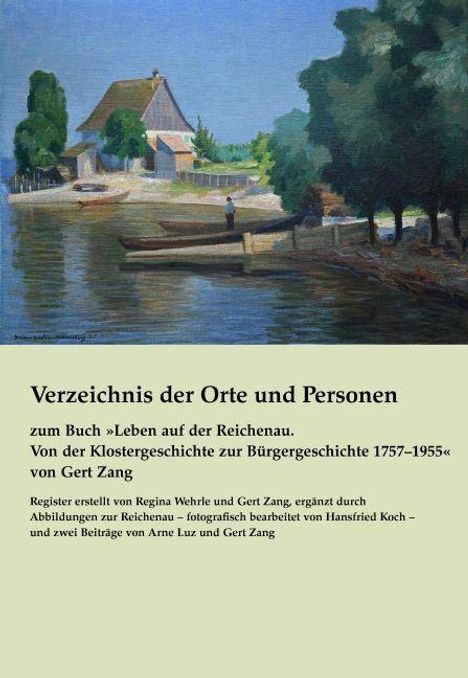 "Verzeichnis der Orte und Personen" zeigt ein Gemälde mit einem Fluss, Bäumen und einer Person vor Häusern.