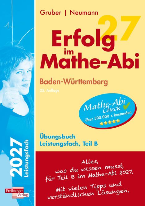 "Erfolg im Mathe-Abi", Baden-Württemberg, 27. Auflage, Übungsbuch. Person zeigt Daumen hoch, präsentiert Selbsthilferatgeber.
