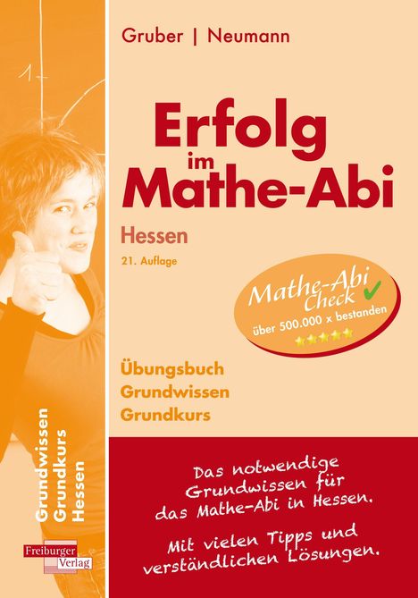 „Erfolg im Mathe-Abi“, Hessen, 21. Auflage. Übungsbuch Grundwissen Grundkurs. Person zeigt Daumen hoch.