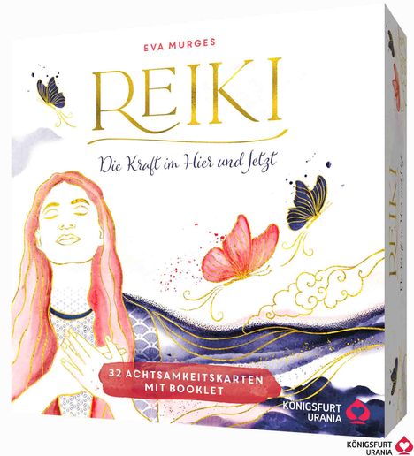 Eva Murges: Reiki - Die Kraft im Hier und Jetzt: 32 Achtsamkeitskarten mit Goldfolie und Goldschnitt, Stülpdeckelschachtel mit Goldprägung und 144-seitiges Buch, Buch