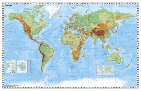 Weltkarte physisch - Wandkarte laminiert, Karten