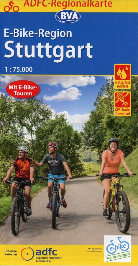 ADFC-Regionalkarte E-Bike-Region Stuttgart, 1:75.000, reiß- und wetterfest, mit GPS-Track Download, Karten