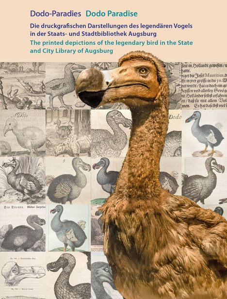 "Dodo-Paradies Dodo Paradise" ist zu lesen. Verschiedene Illustrationen und Zeichnungen eines Dodos, ausgestellt.