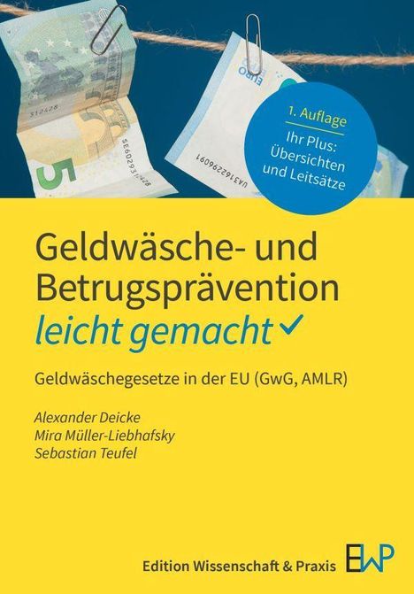 Titel: "Geldwäsche- und Betrugsprävention leicht gemacht". EU-Geldwäschegesetze. Euro-Scheine auf einer Leine.