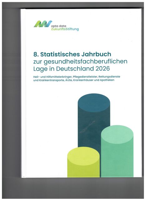 8. Statistisches Jahrbuch zur gesundheitsfachberuflichen Lage in Deutschland 2026. Logo mit drei farbigen Zylindern.