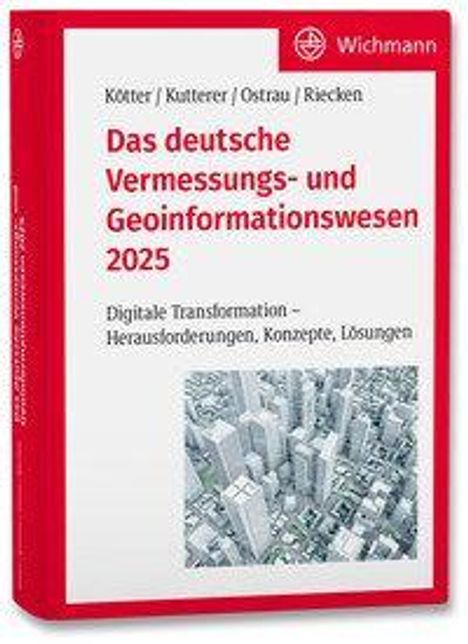 Buchtitel: "Das deutsche Vermessungs- und Geoinformationswesen 2025", mit Stadtbild und Wichmann-Logo.