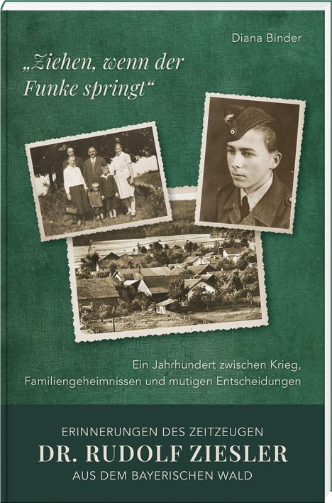 „Ziehen, wenn der Funke springt“, Diana Binder. Fotos von Personen und Landschaft, grüner Hintergrund.