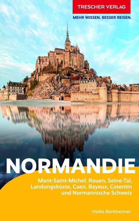 Titel: "Normandie". Zusatz: "Mont-Saint-Michel, Rouen...". Oben ein Schloss auf einem Hügel, Himmel im Hintergrund.