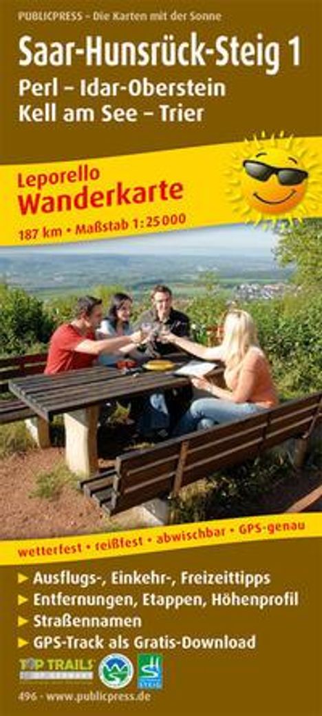 Wanderkarte Saar-Hunsrück-Steig 1, Perl - Idar-Oberstein, Kell am See - Trier 1:25 000, Karten