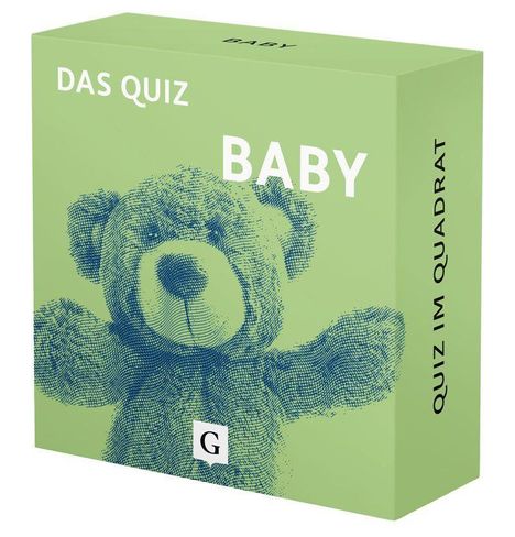 „Das Quiz Baby“ und „Quiz im Quadrat“ auf grünem Hintergrund mit einem gezeichneten Teddybär und einem „G“ darunter.