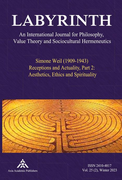 "LABYRINTH: A Journal for Philosophy. Simone Weil's influence on Aesthetics, Ethics. Bild eines labyrinthartigen Musters."