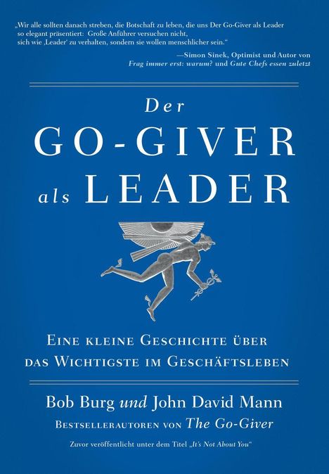 Buchtitel: "Der Go-Giver als Leader". Autoren: Bob Burg und John David Mann. Ein laufender Mann mit Flügeln ist abgebildet.
