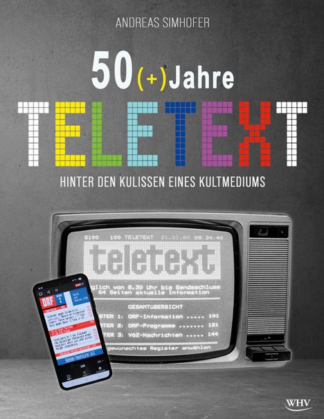 "50 (+) Jahre TELETEXT – Hinter den Kulissen eines Kultmediums." Farbiger Titel mit Retro-TV und Handy mit Teletext.