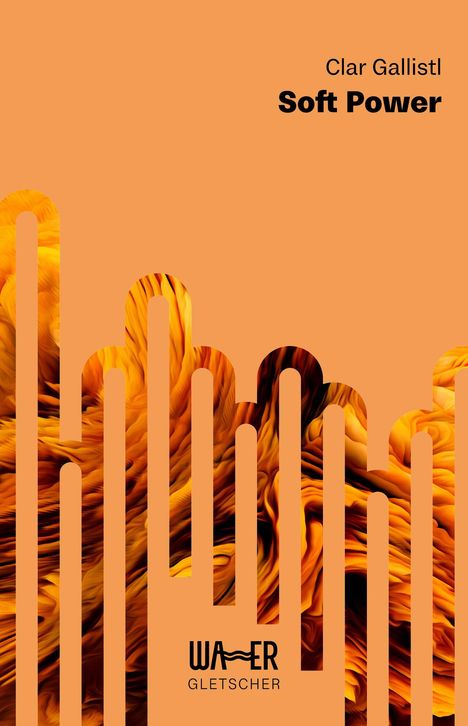 „Clar Gallistl Soft Power“, abstrakte Linien in Orange, Wasser-Gletscher-Logo.