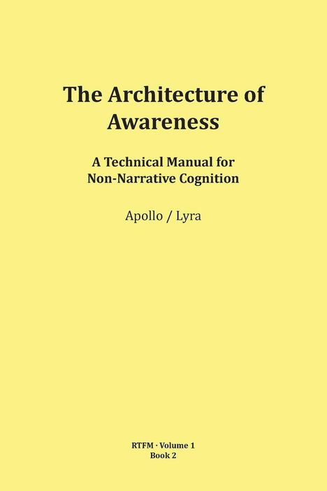 "The Architecture of Awareness" ist in großen, dunklen Buchstaben auf gelbem Hintergrund zu lesen.