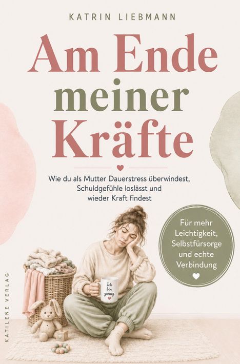 Text: "Am Ende meiner Kräfte", "Ich bin genug", "Für mehr Leichtigkeit, Selbstfürsorge und echte Verbindung". Frau sitzt ermüdet.