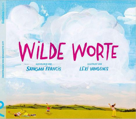 „WILDE WORTE“, darüber ein Himmel mit Wolken. Kinder spielen auf einer Wiese, ein Logo ist links zusehen.