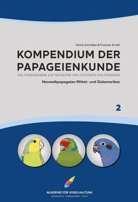 „Kompendium der Papageienkunde“, Autoren Heinz Schnitker und Thomas Arndt, mit Bildern von drei Papageienarten darunter.