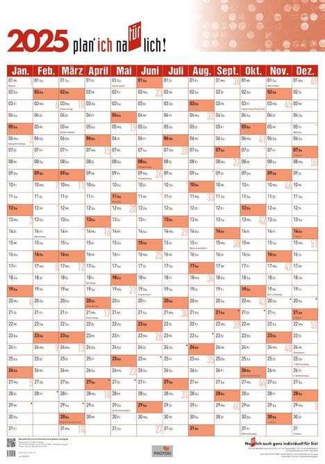 Türplaner Kalender 2025, Kalender