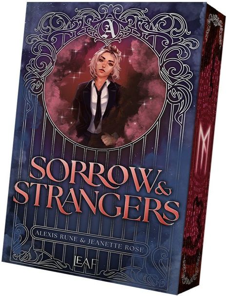 „SORROW & STRANGERS“ von Alexis Rune & Jeanette Rose, EAF. Illustration einer Person in Anzug mit künstlerischem Rahmen.