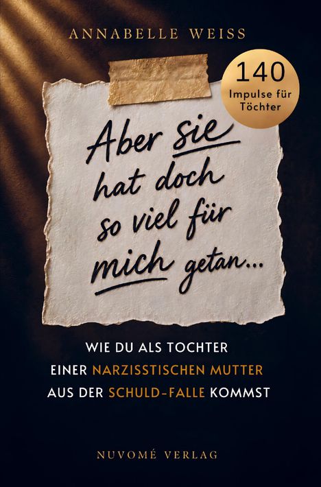 "140 Impulse für Töchter". Ein Blatt mit handschriftlichem Text, dunkler Hintergrund. Oben steht "Annabelle Weiss", unten "Nuvomé Verlag".