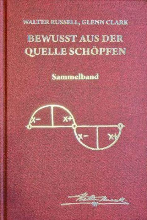 Walter Russell, Glenn Clark. Bewusst aus der Quelle schöpfen. Sammelband. Rotes Buchcover mit geometrischem Diagramm.