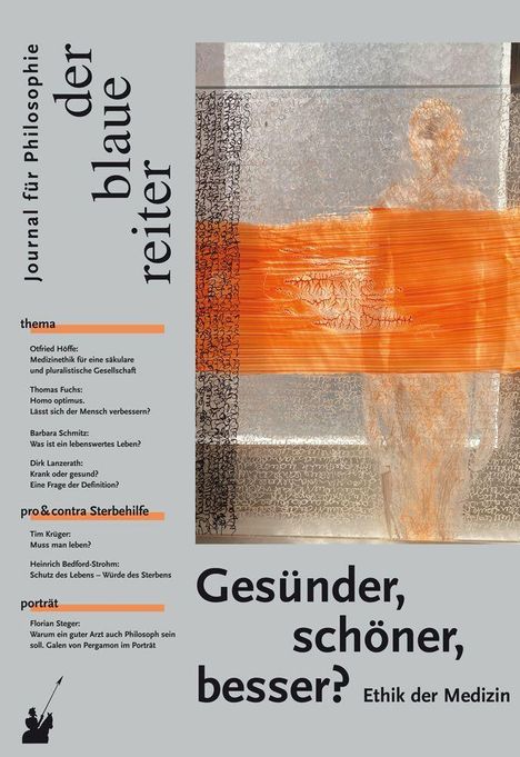 Texte: "Journal für Philosophie der blaue reiter", "Gesünder, schöner, besser? Ethik der Medizin". 
Illustration mit abstrakten Formen.