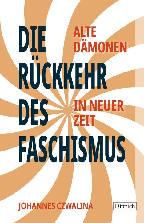„DIE RÜCKKEHR DES FASCHISMUS“ in großen Buchstaben, mit „ALTE DÄMONEN IN NEUER ZEIT“ und „JOHANNES CZWALINA“. Spiralförmiger Hintergrund.