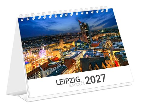 Text: "LEIPZIG kompakt 2027". Eine nächtliche Stadtszene mit beleuchteten Gebäuden und einem Riesenrad.