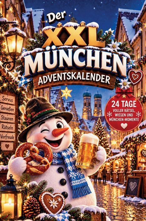 "Der XXL Dresden Adventskalender, 24 Tage voller Rätsel, Wissen und Dresden-Momente." Ein fröhlicher Schneemann in einer festlichen, beleuchteten Stadt.