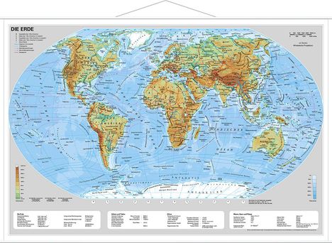 Die Erde, physisch 1 : 60 000 000. Wandkarte Mini-Format, Karten