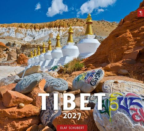 Text: "Tibet 2027" und "Olaf Schubert". Im Hintergrund goldene Stupas in einer felsigen, farbigen Landschaft.