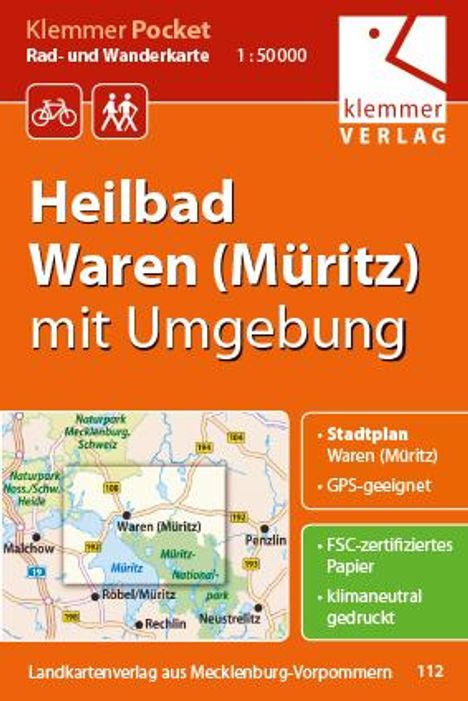Klemmer Pocket Rad- und Wanderkarte Heilbad Waren (Müritz) mit Umgebung 1 : 50 000, Karten