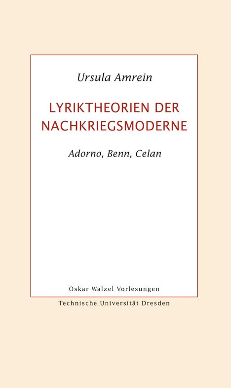 Ursula Amrein: Lyriktheorien der Nachkriegsmoderne, Buch