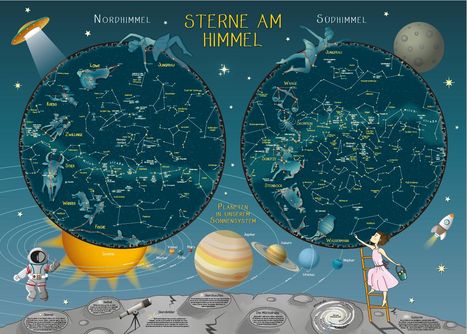 Sterne am Himmel Sternenkarte für Grundschüler, Karten