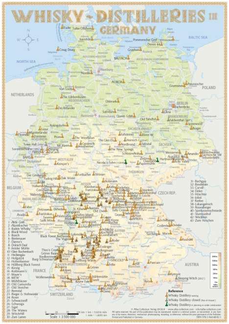 Rüdiger Jörg Hirst: Whisky Distilleries Germany-Austria-Switzerland - Tasting Map, Karten