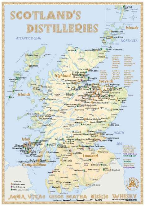 Rüdiger Jörg Hirst: Whisky Distilleries Scotland - Tasting Map, Karten
