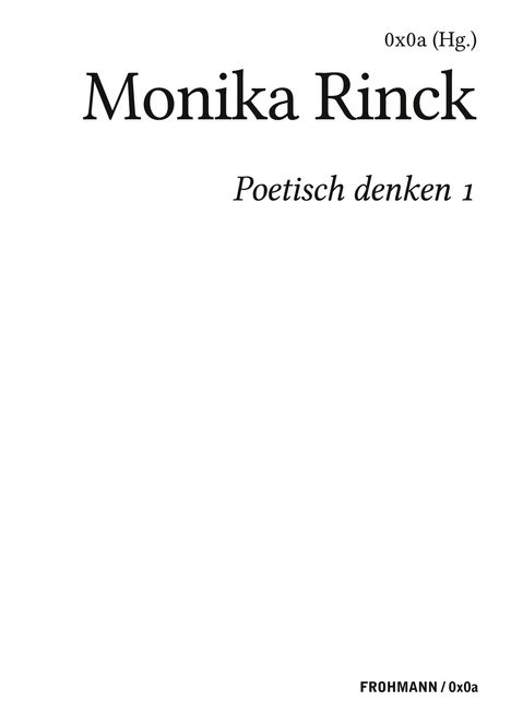Poetisch denken 1: Monika Rinck, Buch