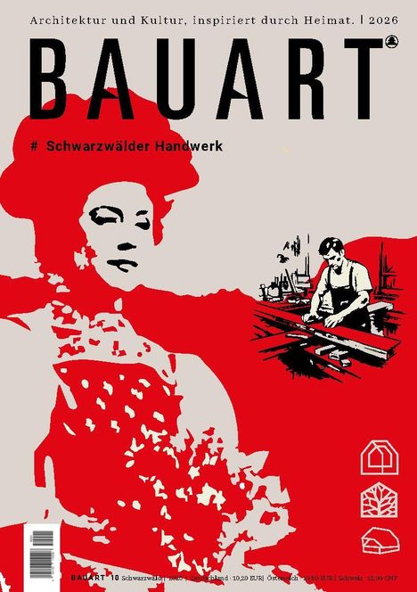 Architektur und Kultur, inspiriert durch Heimat. 2026. '# Schwarzwälder Handwerk.' Rotes Porträt, Mann bei der Arbeit.