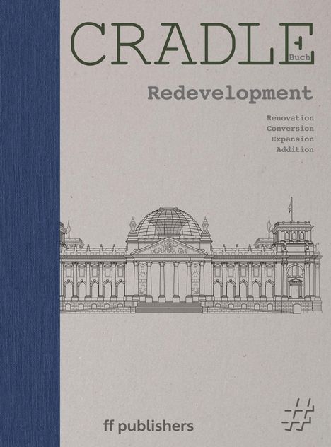 "CRADLE Buch," "Redevelopment," darunter Begriffe zur Bauplanung. Skizze eines klassischen Gebäudes mit Kuppel.