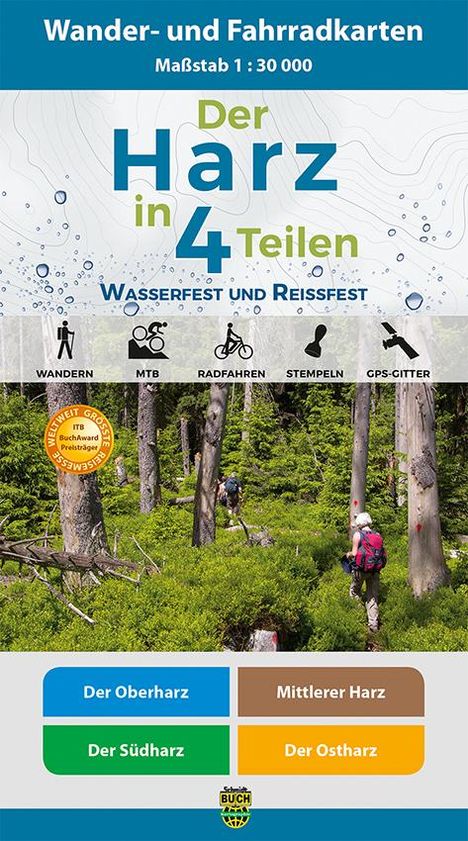 Der Harz in 4 Teilen. Wander- und Fahrradkartenset 1 : 30 000, Karten