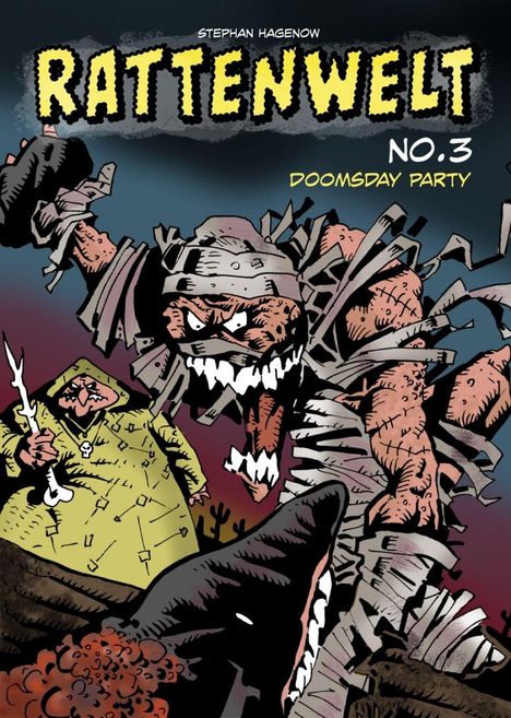 Text: "Rattenwelt No. 3" und "Stephan Hagenow". Illustration: Aggressive Kreaturen im Kampf, dunkle und dramatische Farben.