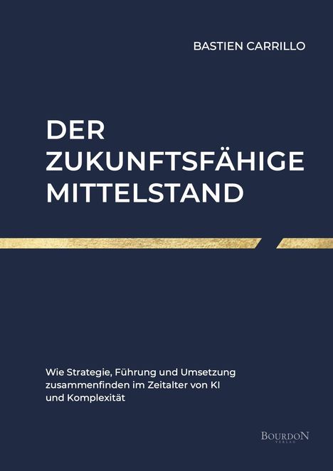 Titel: "Der zukunftsfähige Mittelstand". Untertitel: Strategie im Zeitalter von KI. Dunkelblauer Hintergrund.