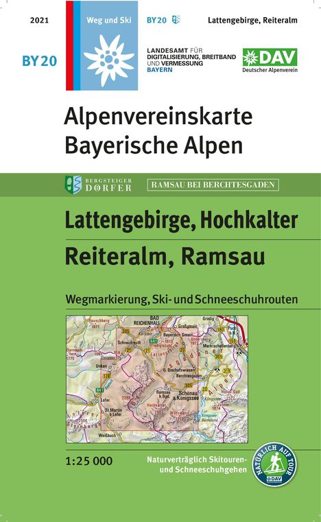 2021. BY20. Alpenvereinskarte Bayerische Alpen. Latteng., Hochkalter, Reiteralm, Ramsau. Maßstab 1:25 000. Geografische Karte.