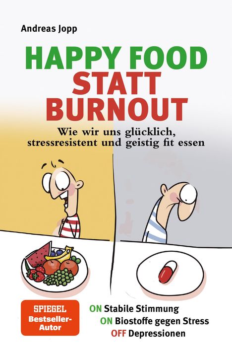 Andreas Jopp: Happy Food statt Burnout - Wie wir uns glücklich, stressresistent und geistig fit essen. Stress, Müdigkeit, Konzentration, Depressionen mit Ernährung verbessern. Superfoods für Gehirn &amp; Psyche., Buch