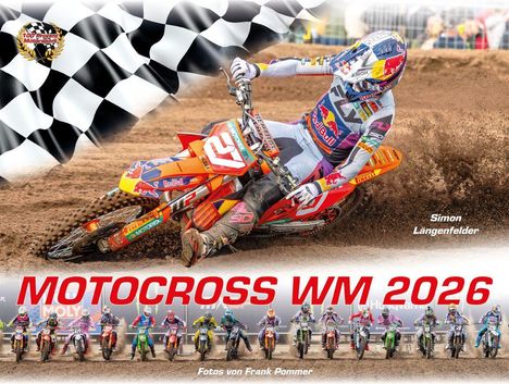 Motocross WM 2026, Simon Längenfelder auf einem Motorrad in Aktion, unten Startlinie mehrerer Fahrer.