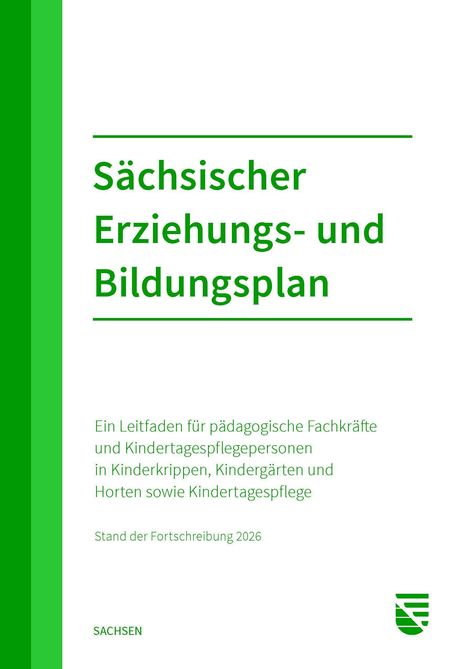 "Sächsischer Erziehungs- und Bildungsplan" in grüner Schrift, darunter weitere Beschreibung. Logo unten rechts.