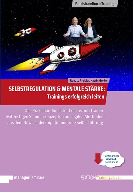 Cover: "Selbstregulation & Mentale Stärke: Trainings erfolgreich leiten." Illustration: Zwei Personen auf einer Rakete.
