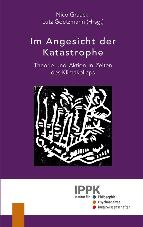Titel: "Im Angesicht der Katastrophe". Illustration: Abstraktes Design. Hintergrund lila. IPPK-Logo: Text und farbige Punkte.