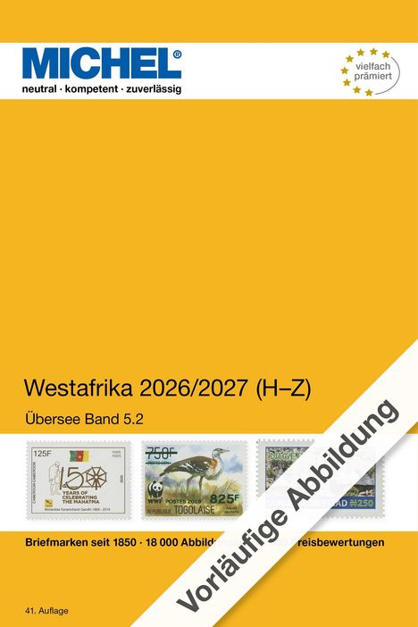 "Vorläufige Abbildung" diagonale Schrift. Oberer Text: "Westafrika 2026/2027 (H–Z)" und "MICHEL" Logo oben.